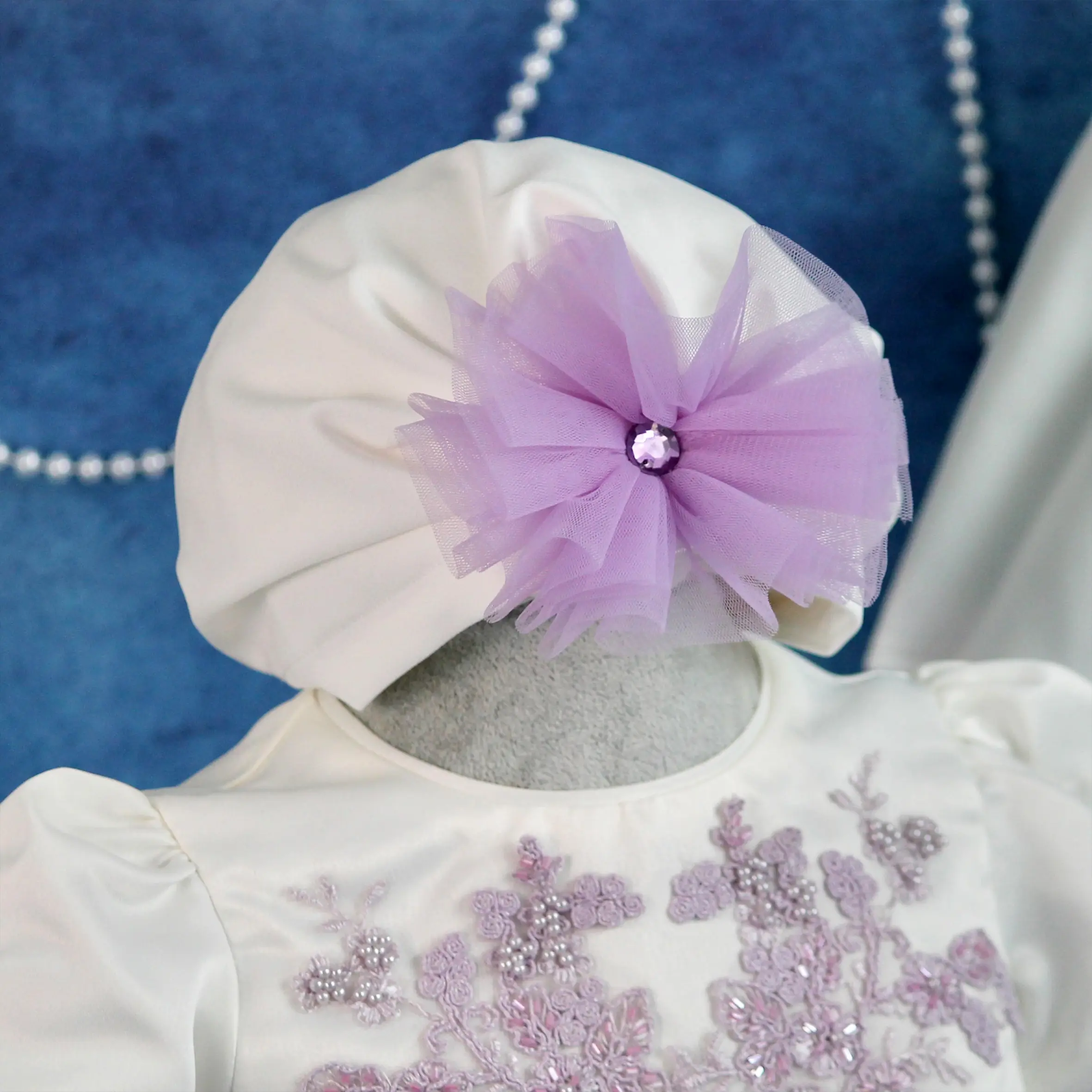 turban botez fetita mov lila tull